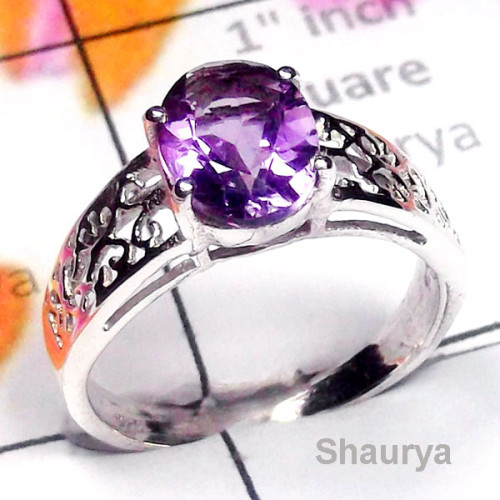 Amethyst cut O - SCR951-925 Sterling Silver Semiprecious Gemstone Casting Ring