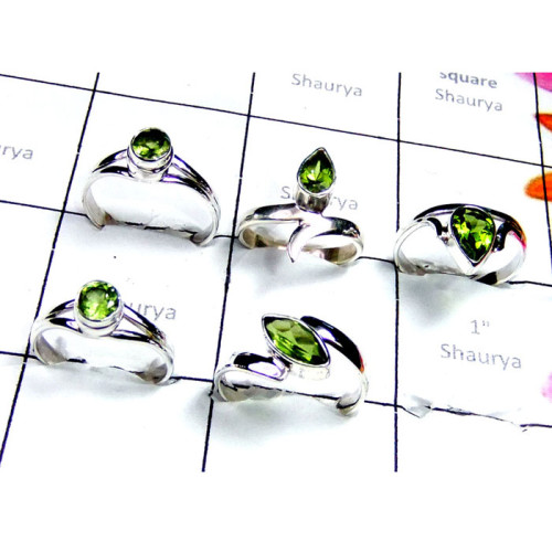 Peridot O - SVP970-Peridot Cut Gemstone 5 Pcs. Sterling Silver Ring