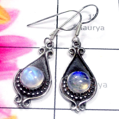 Rainbow C - SDE924-Sterling Silver Rainbow Moonstone Wholesale Earring