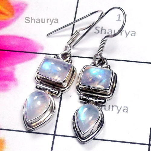 Rainbow O - SDE924-Sterling Silver Rainbow Moonstone Wholesale Earring