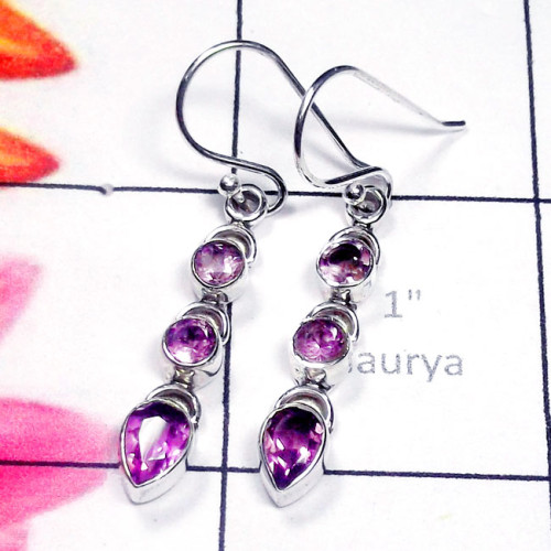Amethyst A - SDE923-Cut Amethyst 925 Manufacturer Handmade Earring