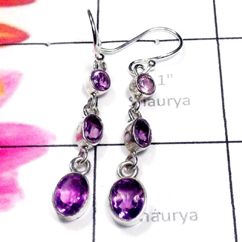 Amethyst B - SDE923-Cut Amethyst 925 Manufacturer Handmade Earring