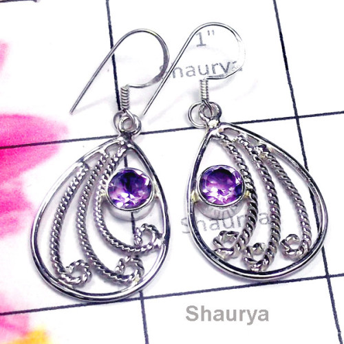Amethyst D - SDE923-Cut Amethyst 925 Manufacturer Handmade Earring