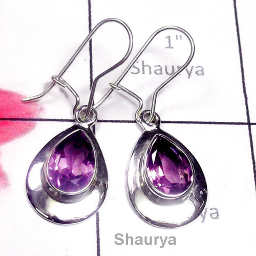 Amethyst E - SDE923-Cut Amethyst 925 Manufacturer Handmade Earring