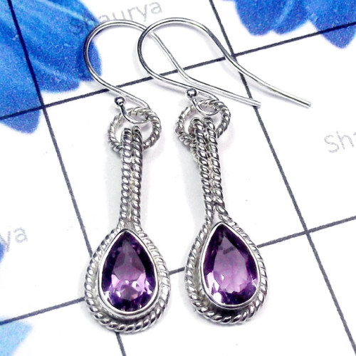 Amethyst F - SDE923-Cut Amethyst 925 Manufacturer Handmade Earring
