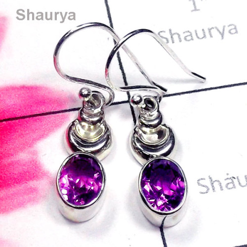 Amethyst O - SDE923-Cut Amethyst 925 Manufacturer Handmade Earring