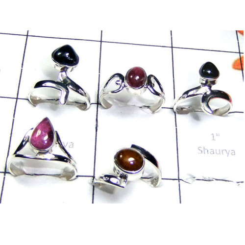 Tourmaline B - SVP967-Sterling Silver 5 Pcs. Semiprecious Gemstone Ring