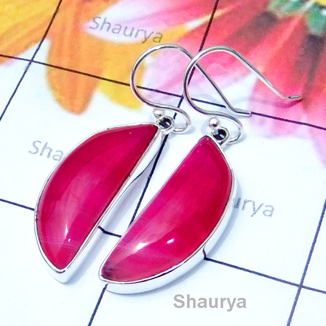 Pink Lace Agate B - SPE990-Pink Lace Agate Plain Silver Sterling Silver Earring Pink Lace Agate B - SPE990-Pink Lace Agate Plain Silver Sterling Silver Earring