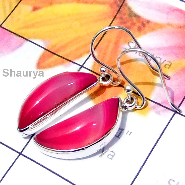 Pink Lace Agate D - SPE990-Pink Lace Agate Plain Silver Sterling Silver Earring Pink Lace Agate D - SPE990-Pink Lace Agate Plain Silver Sterling Silver Earring