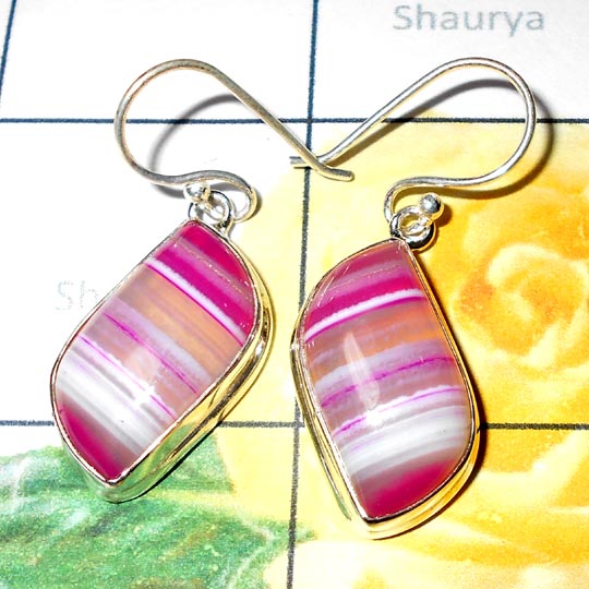 Pink lace Agate-E - SPE990-Pink Lace Agate Plain Silver Sterling Silver Earring Pink lace Agate-E - SPE990-Pink Lace Agate Plain Silver Sterling Silver Earring