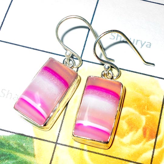 Pink lace Agate F - SPE990-Pink Lace Agate Plain Silver Sterling Silver Earring Pink lace Agate F - SPE990-Pink Lace Agate Plain Silver Sterling Silver Earring