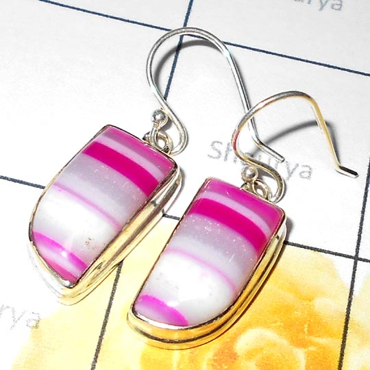 Pink lace Agate G - SPE990-Pink Lace Agate Plain Silver Sterling Silver Earring Pink lace Agate G - SPE990-Pink Lace Agate Plain Silver Sterling Silver Earring