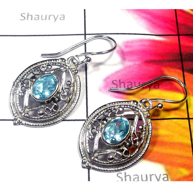 Blue Topaz D - CES993-Sterlings Silver Semiprecious Gemstone Casting Earring Blue Topaz D - CES993-Sterlings Silver Semiprecious Gemstone Casting Earring