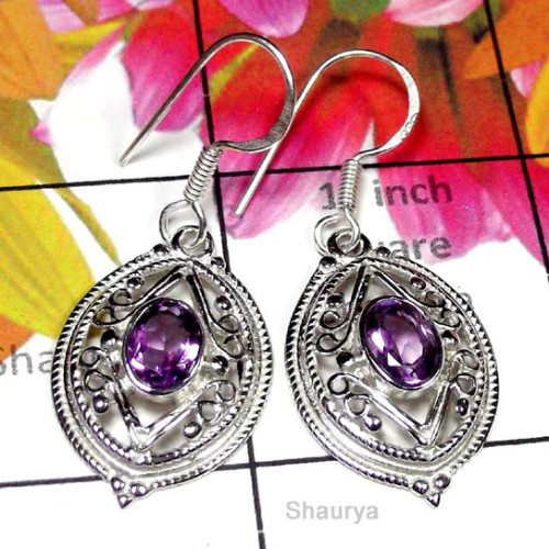 Amethyst O - CES993-Sterlings Silver Semiprecious Gemstone Casting Earring Amethyst O - CES993-Sterlings Silver Semiprecious Gemstone Casting Earring