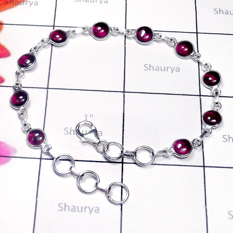 Garnet A - SBB982-Sterling Silver Semiprecious Gemstone Bejal Bracelet