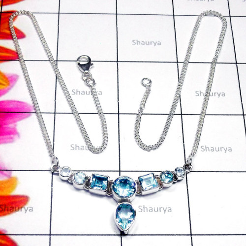 Blue Topaz B - SDN983-Semiprecious Gemstone 925 Direct Factory Designer Necklac
