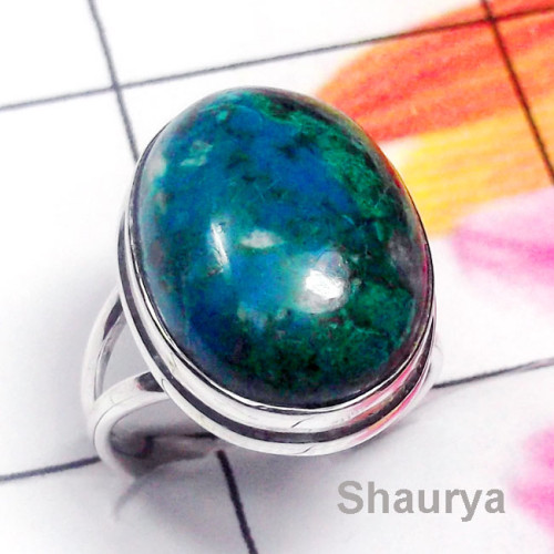 Crysocola B - PSR989-Crysocola Gemstone Plain Silver Stunning Ring