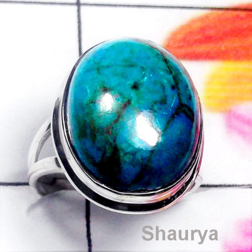 Crysocola C - PSR989-Crysocola Gemstone Plain Silver Stunning Ring
