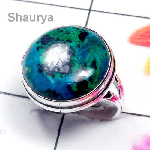 Crysocola O - PSR989-Crysocola Gemstone Plain Silver Stunning Ring