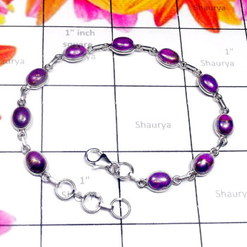 Purple Copper Turquoise A - SBB981-Exclusive Silver Semiprecious Gemstone Bejal Bracelet