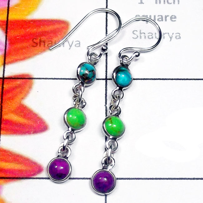Multi Cab Gemstone A - SBP972-Multi Cab Gemstone Sterling Silver Bejal Earring Multi Cab Gemstone A - SBP972-Multi Cab Gemstone Sterling Silver Bejal Earring