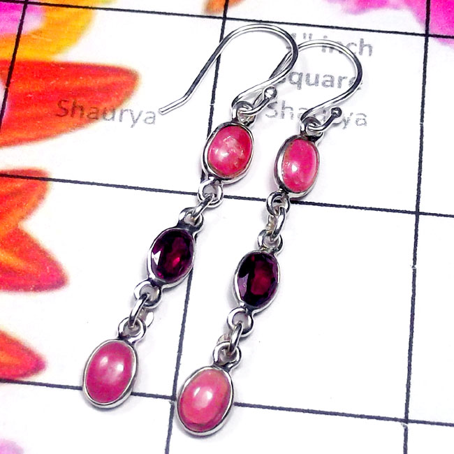 Multi Gemstone B - SBP972-Multi Cab Gemstone Sterling Silver Bejal Earring Multi Gemstone B - SBP972-Multi Cab Gemstone Sterling Silver Bejal Earring