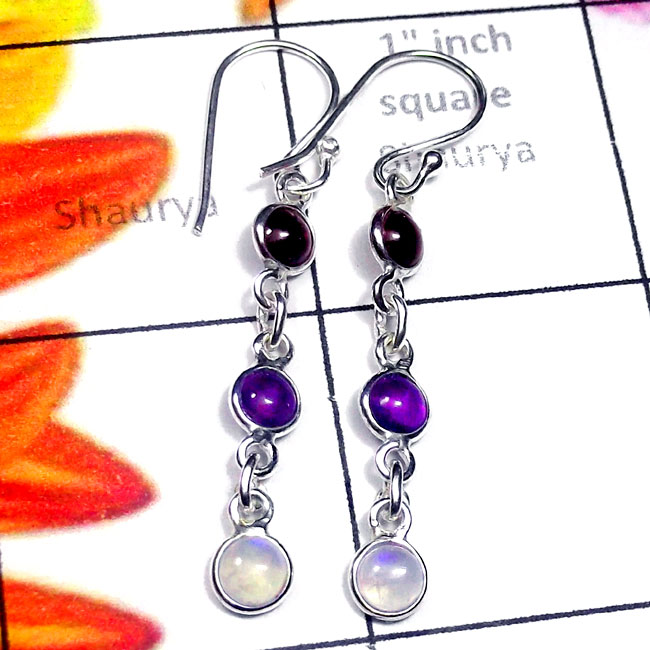 Multi Cab Gemstone O - SBP972-Multi Cab Gemstone Sterling Silver Bejal Earring