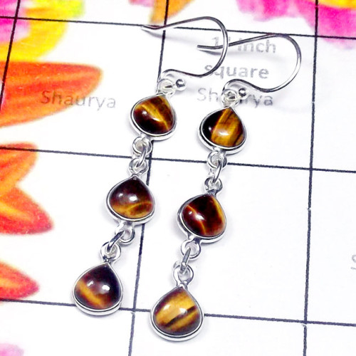 Tiger Eye O - SBP969-Beautiful Gemstone 925 Manufacturer Silver Bejal Earring