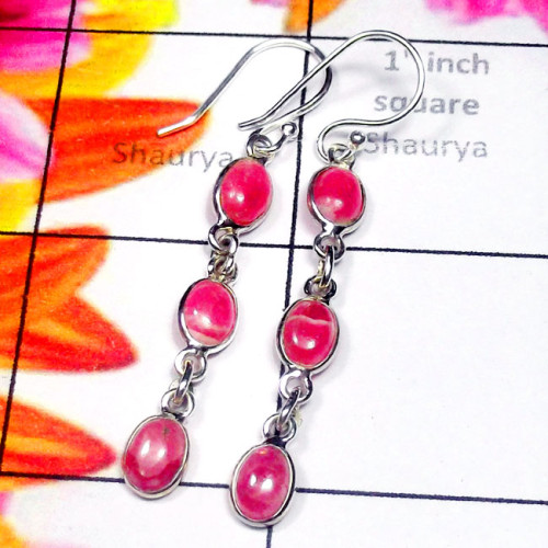 Rodochrosite B - SBP968-Semiprecious Gemstone 925 Sterling Silver Bejal Earring
