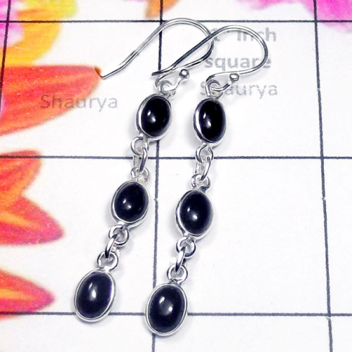 Black Onyx C - SBP968-Semiprecious Gemstone 925 Sterling Silver Bejal Earring