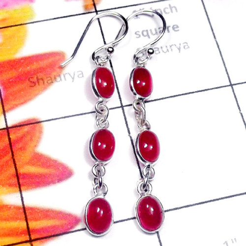 Red Onyx D - SBP968-Semiprecious Gemstone 925 Sterling Silver Bejal Earring