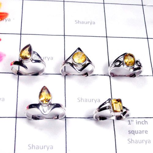 Citrine A - SVP966-Sterling Silver 5 Pcs. Cut Citrine Handmade Ring