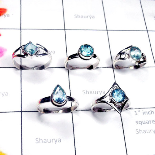 Blue Topaz D - SVP961-925 Sterling Silver Blue Topaz Gemstone 5 Pcs. Handmade R