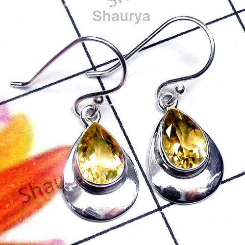Citrine B - SPE987-Exclusive Silver Cut Semiprecious Gemstone Handmade Earri