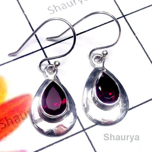 Garnet D - SPE987-Exclusive Silver Cut Semiprecious Gemstone Handmade Earri