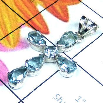 Blue Topaz A - CSP991-Casting Design silver cross Pendants Blue Topaz A - CSP991-Casting Design silver cross Pendants