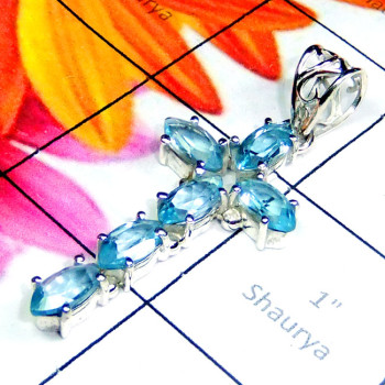 Blue Topaz O - CSP991-Casting Design silver cross Pendants Blue Topaz O - CSP991-Casting Design silver cross Pendants