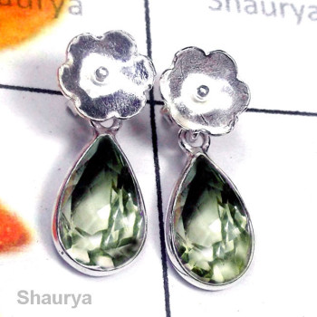 Green Amethyst F - BZE993-Semiprecious Gemstone Sterling Silver Bejal Stud Earring Green Amethyst F - BZE993-Semiprecious Gemstone Sterling Silver Bejal Stud Earring