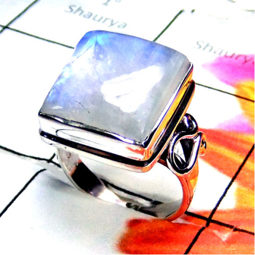 Rainbow Cab B - PSR985-Blue fire Labradorite silver Rings Rainbow Cab B - PSR985-Blue fire Labradorite silver Rings