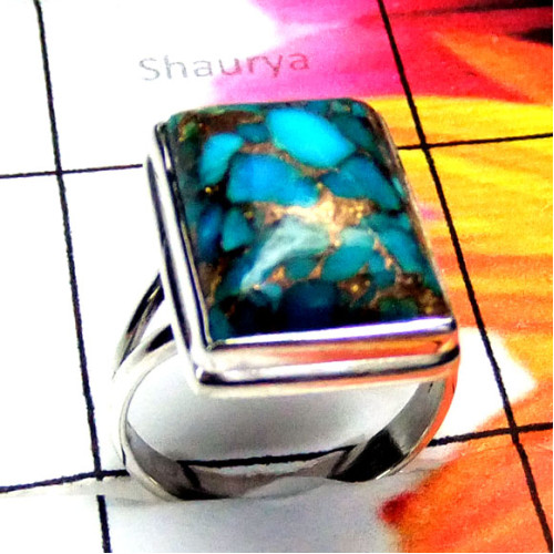 Blue copper Turquoise-D - PSR985-Blue fire Labradorite silver Rings Blue copper Turquoise-D - PSR985-Blue fire Labradorite silver Rings