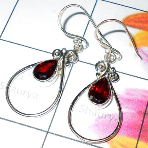 Garnet cut H - SDE911-Dynamical silver gems 925 Manufacturer Fancy Earring