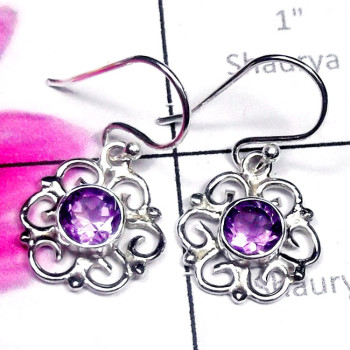 Amethyst F - SDE910-Semiprecious Gemstone Sterling Silver Filigree Earring Amethyst F - SDE910-Semiprecious Gemstone Sterling Silver Filigree Earring