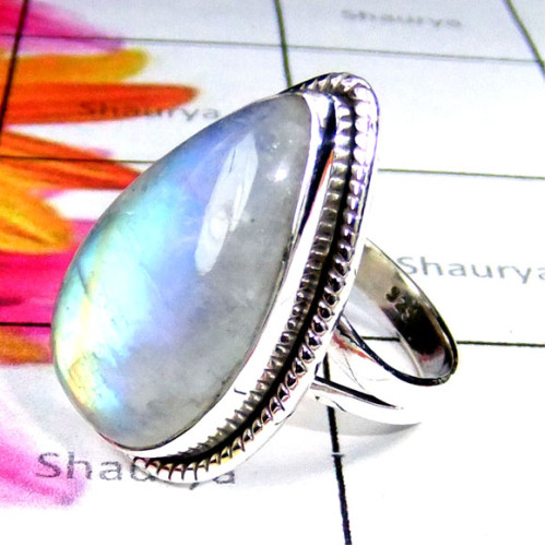 Rainbow Moonstone A - SDR956- Cool Rainbow Moonstone gems silver Ring