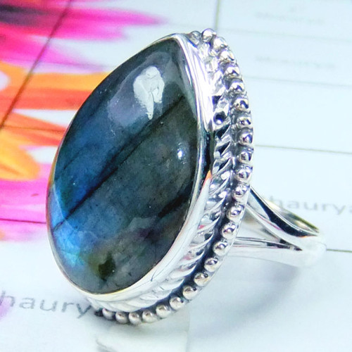 Labradorite E - SDR956- Cool Rainbow Moonstone gems silver Ring