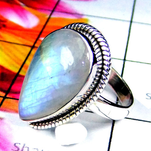 Rainbow Moonstone O - SDR956- Cool Rainbow Moonstone gems silver Ring