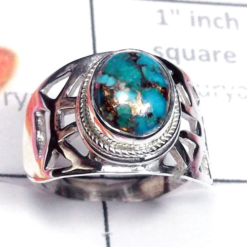 Blue copper Turquoise B - SCR948-925 Sterling Silver Semiprecious Gemstone Stunning Ring