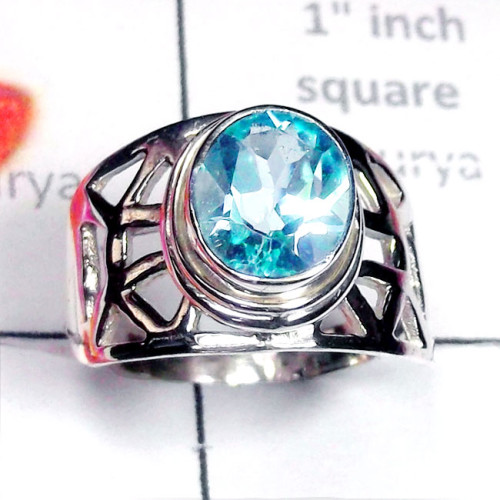 Blue Topaz C - SCR948-925 Sterling Silver Semiprecious Gemstone Stunning Ring