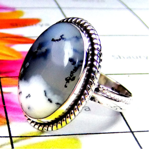 Dendritic Opal G - SDR961-Blue Fire Rainbow moonstone Rings Dendritic Opal G - SDR961-Blue Fire Rainbow moonstone Rings