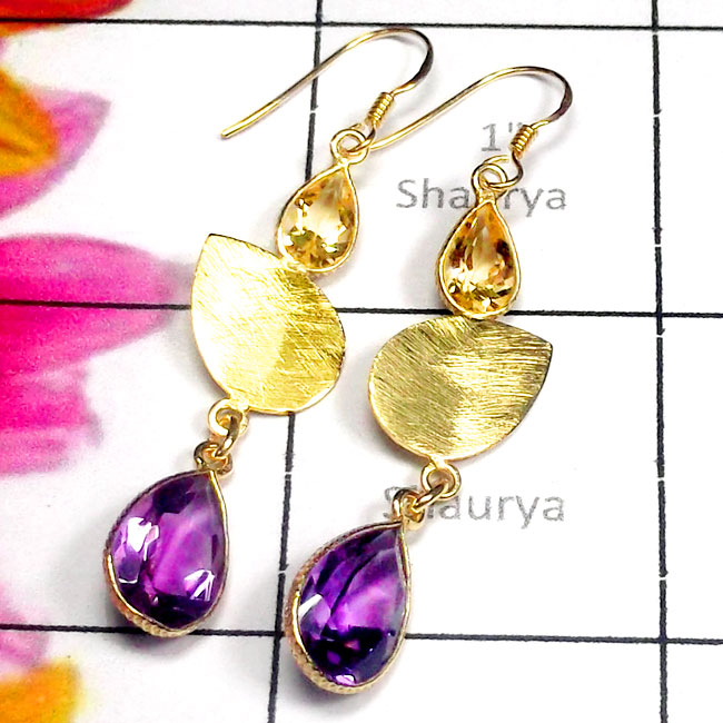 Amethyst B - SGE978-925 Manufacturer Cut Gemstone Gold Plated Earring Amethyst B - SGE978-925 Manufacturer Cut Gemstone Gold Plated Earring