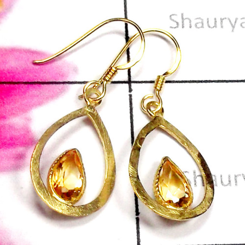 Citrine C - SGE978-925 Manufacturer Cut Gemstone Gold Plated Earring
